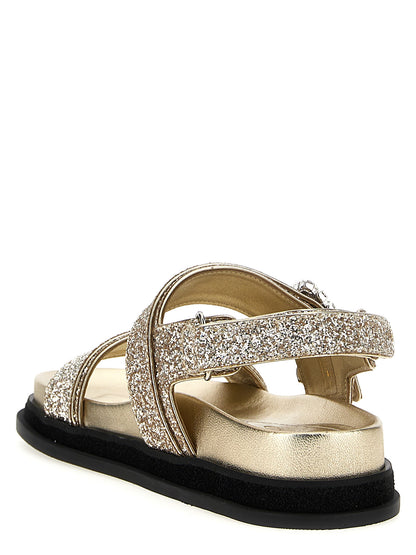 Gold Textile Flat Sandals