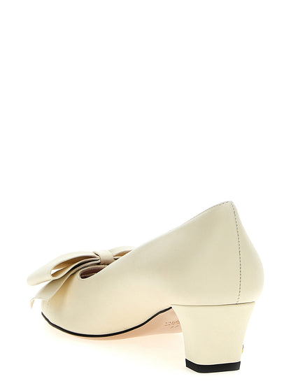 White Goatskin Mid Heel Pumps