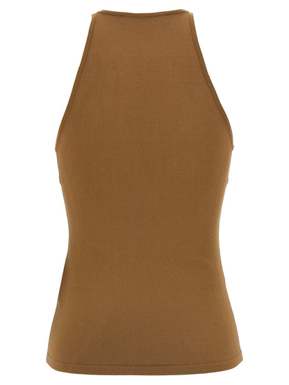 Brown Viscose Sleeveles T-Shirt