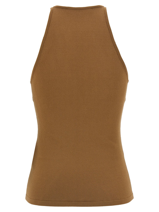 Brown Viscose Sleeveles T-Shirt