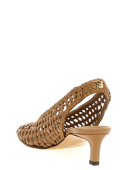 Brown Calfskin Mid Heel Pumps