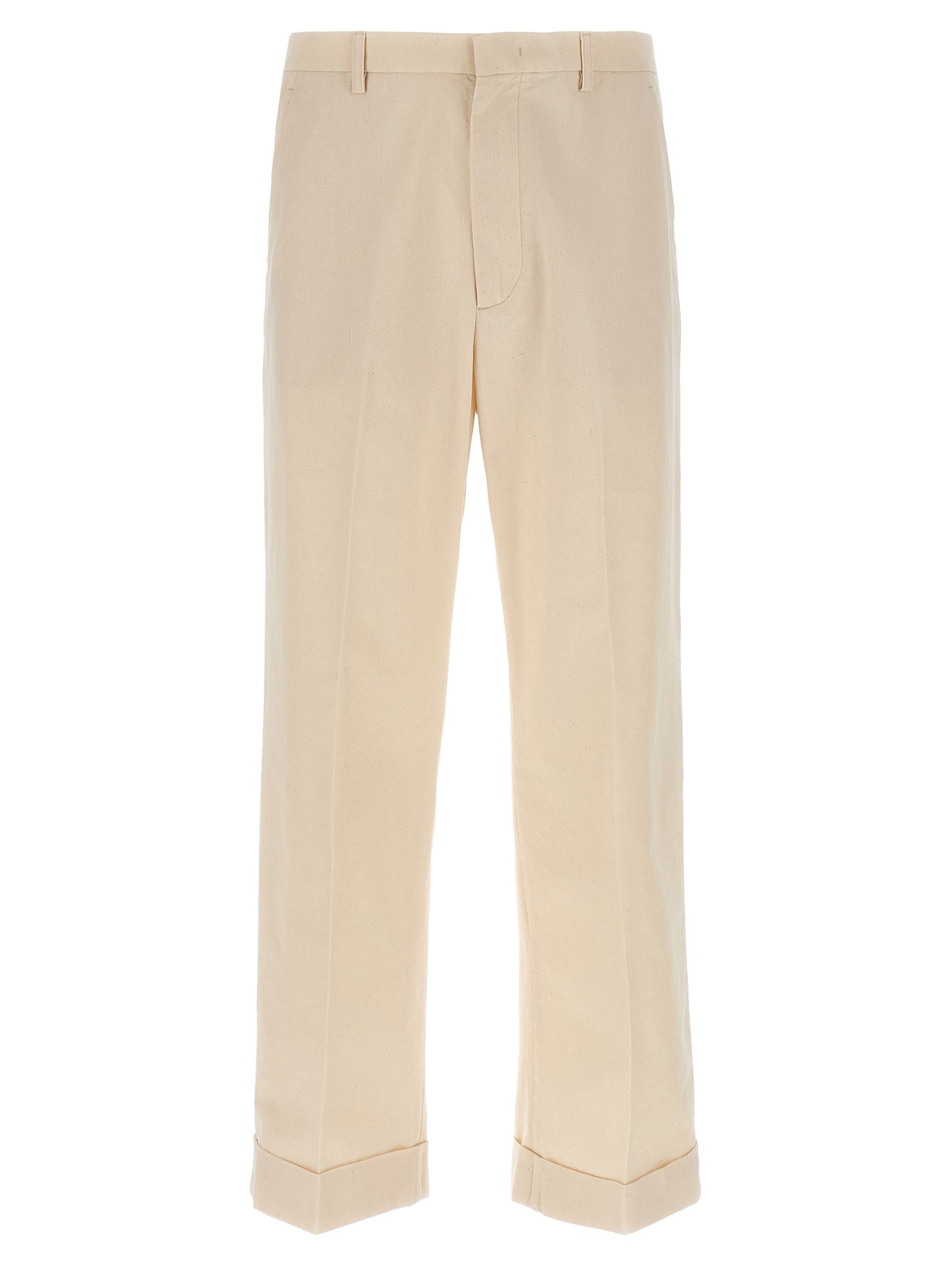 Beige Cotton Casual Pants