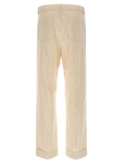 Beige Cotton Casual Pants
