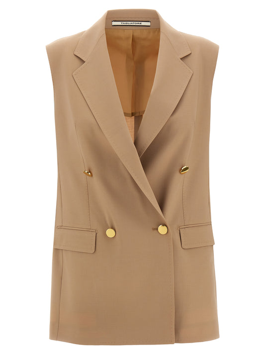 Beige Virgin Wool Sleeveless Jacket