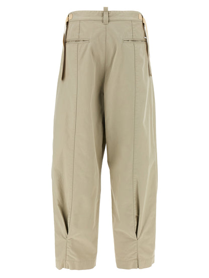 Beige Cotton Casual Pants