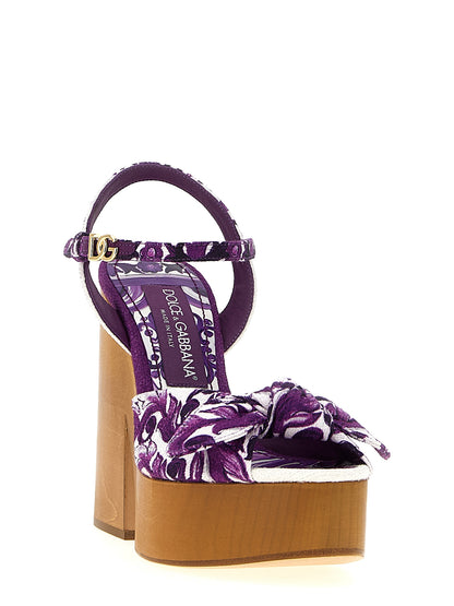 Purple Cotton Stiletto Heel Sandals