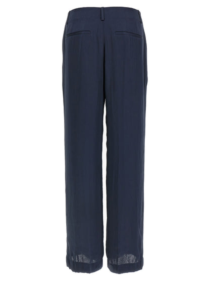 Blue Polyester Casual Pants