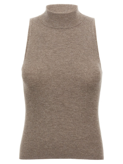 Brown Cashmere Sleeveles Sweater