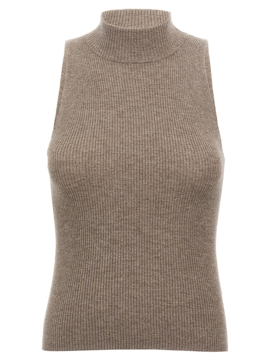 Brown Cashmere Sleeveles Sweater