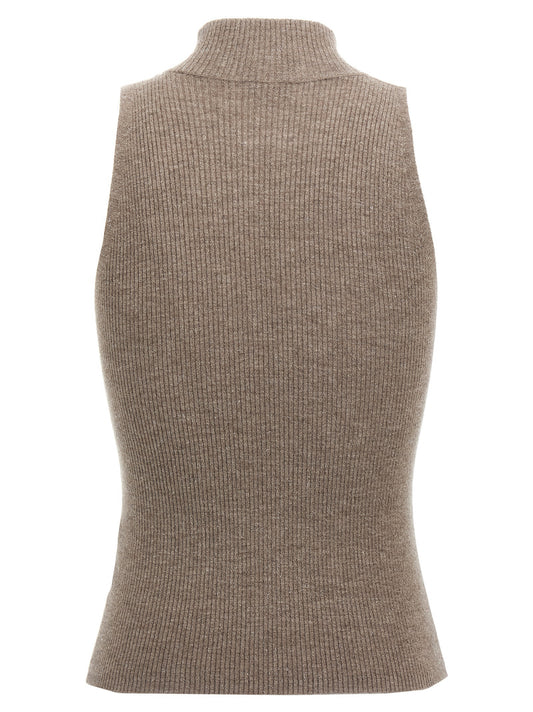 Brown Cashmere Sleeveles Sweater
