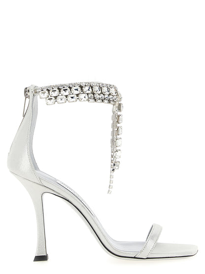 Silver Leather Stiletto Heel Sandals