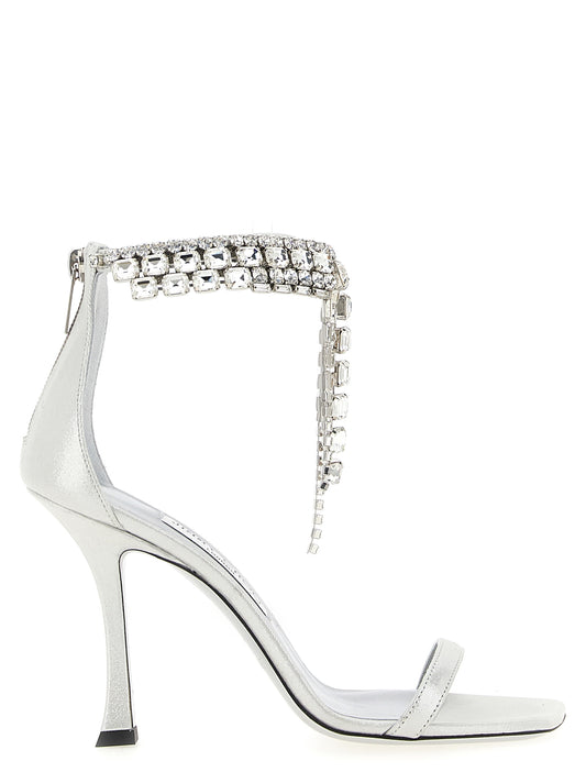Silver Leather Stiletto Heel Sandals