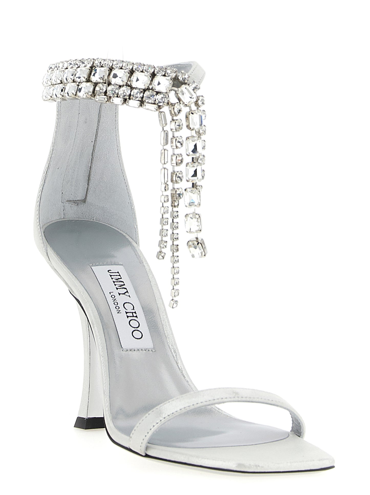 Silver Leather Stiletto Heel Sandals
