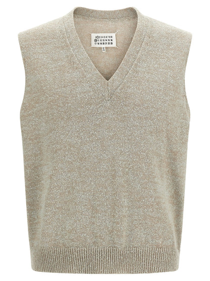 Beige Cotton Sleeveles Sweater