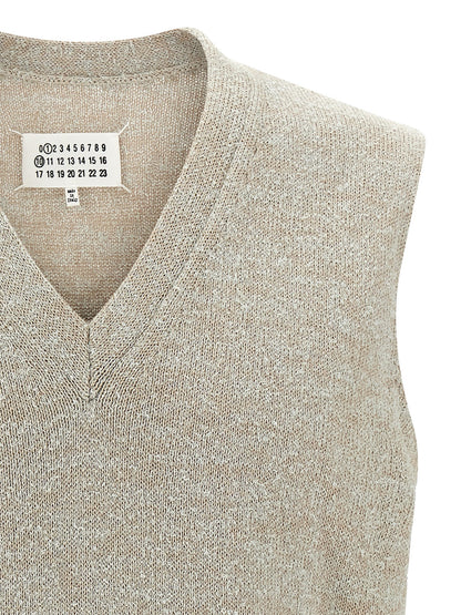 Beige Cotton Sleeveles Sweater
