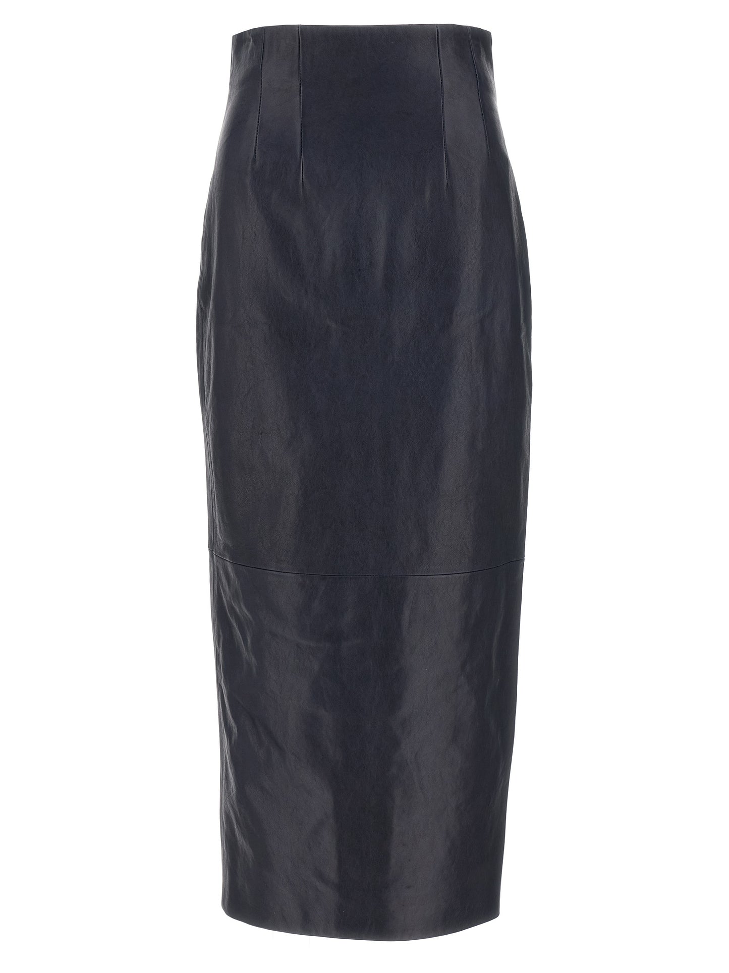 Blue Lamb Leather Midi Skirt