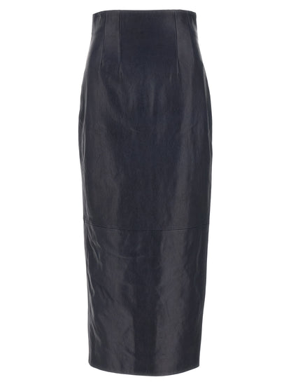 Blue Lamb Leather Midi Skirt