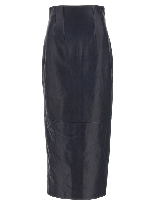 Blue Lamb Leather Midi Skirt