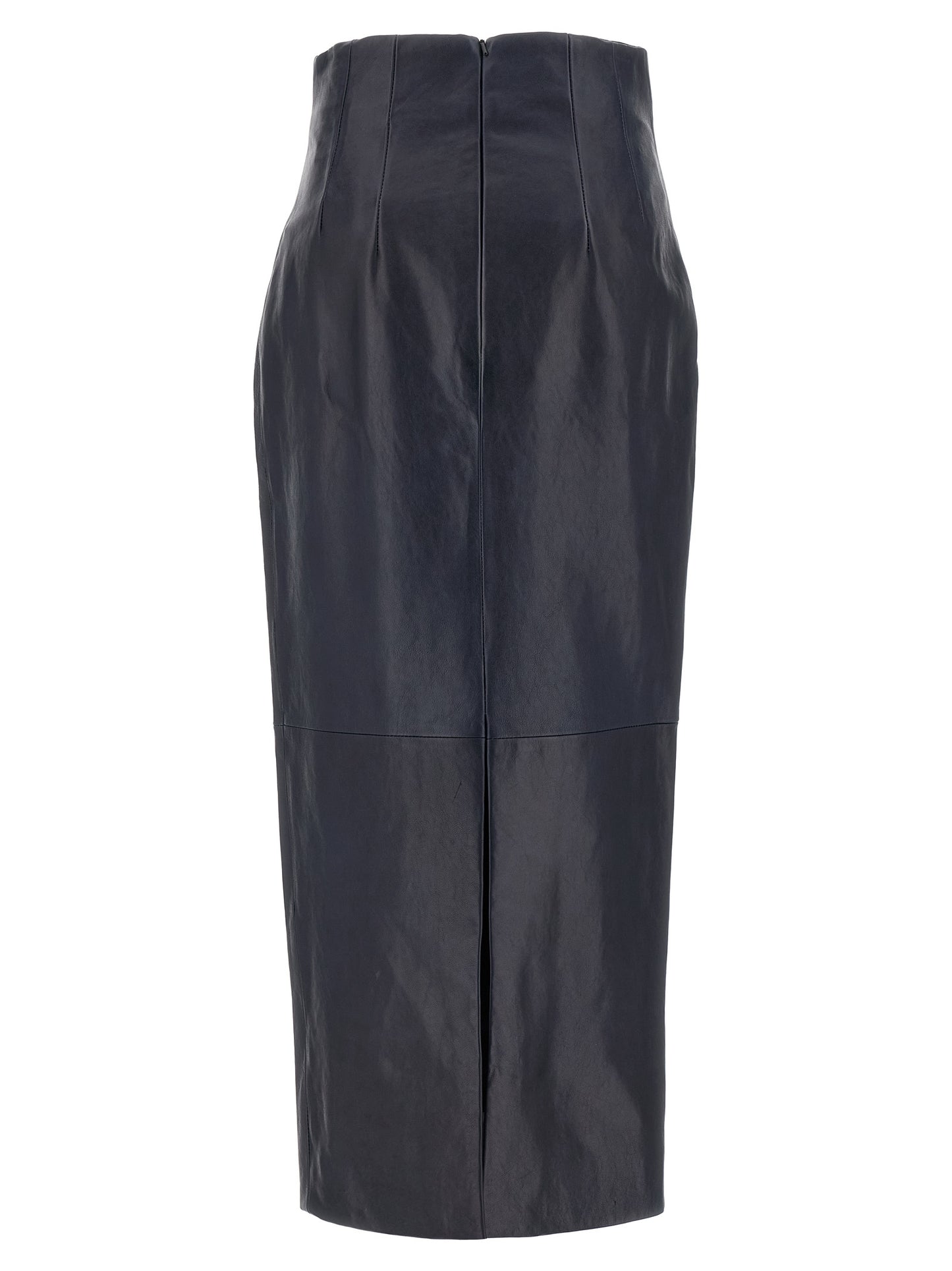 Blue Lamb Leather Midi Skirt