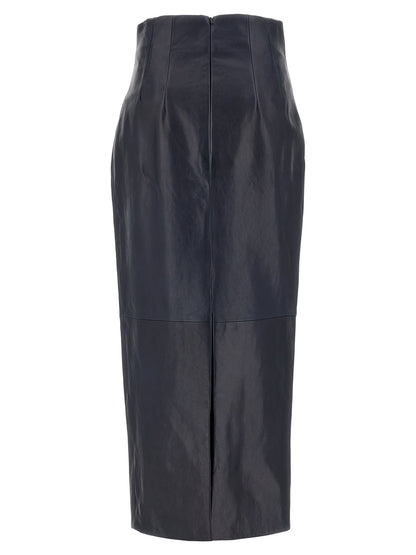 Blue Lamb Leather Midi Skirt