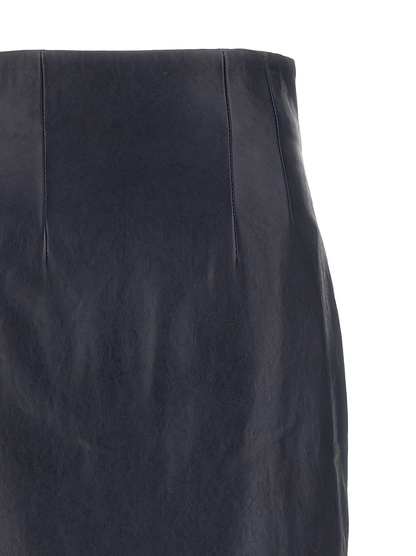 Blue Lamb Leather Midi Skirt