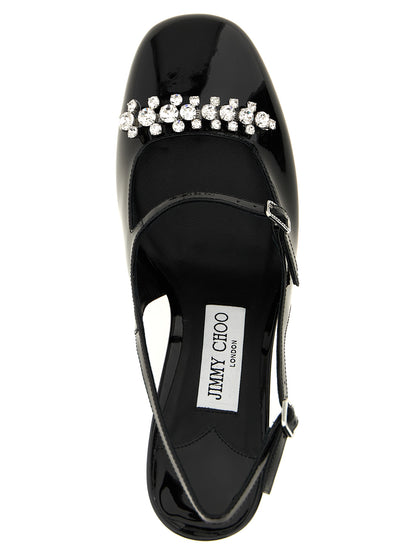Black Leather Mid Heel Pumps