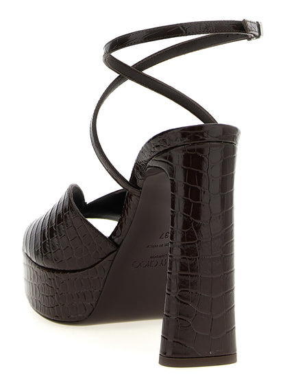 Brown Leather Stiletto Heel Sandals