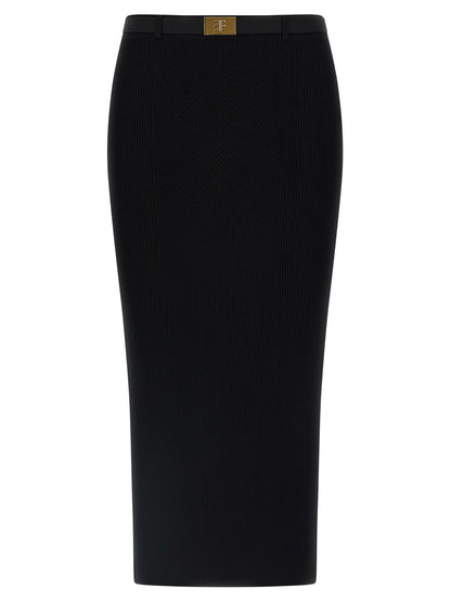 Black Viscose Midi Skirt