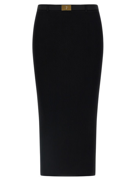 Black Viscose Midi Skirt