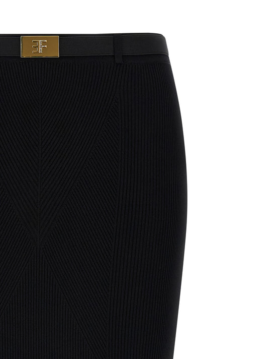 Black Viscose Midi Skirt