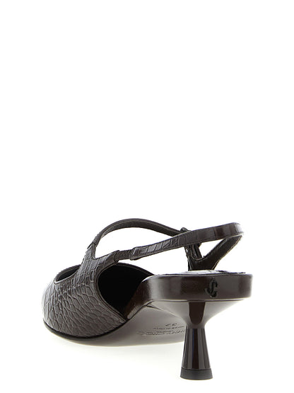 Brown Leather Mid Heel Pumps