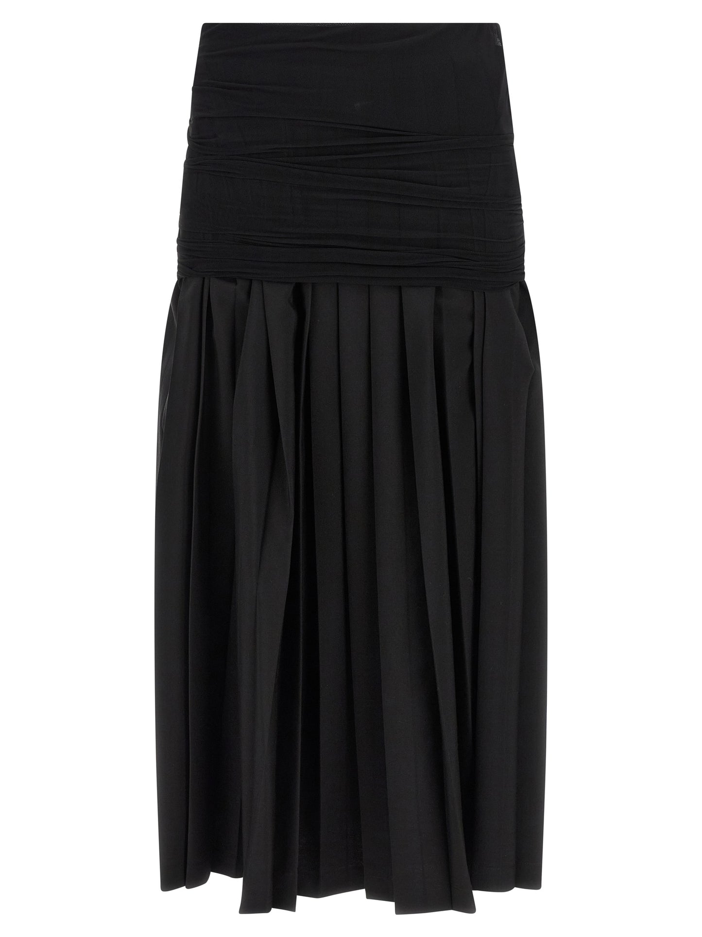 Black Polyester Midi Skirt