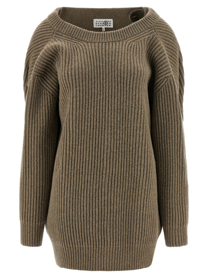 Beige Virgin Wool Short Dress
