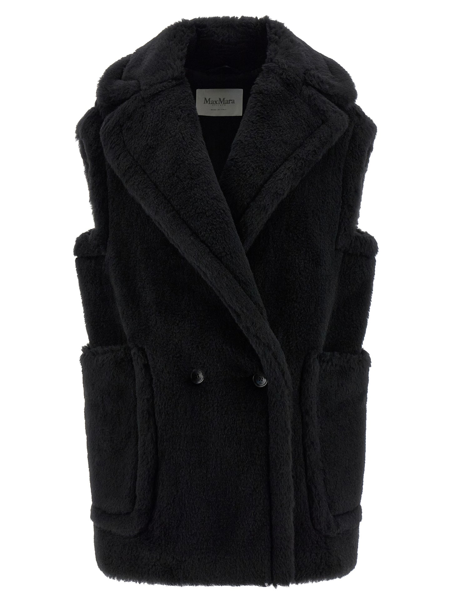 Black Alpaca Leather Sleeveless Jacket