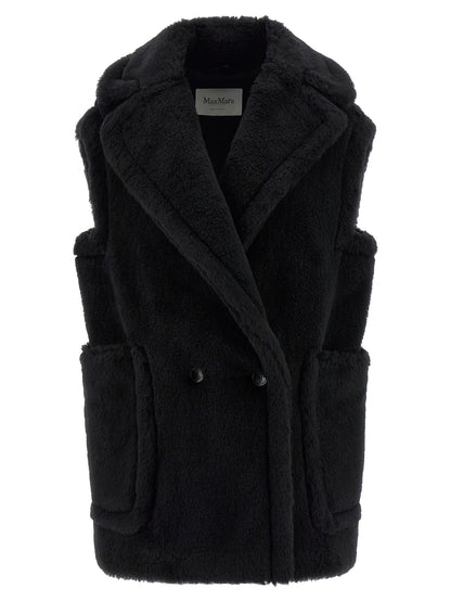 Black Alpaca Leather Sleeveless Jacket