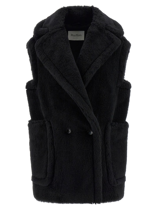 Black Alpaca Leather Sleeveless Jacket
