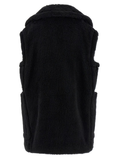 Black Alpaca Leather Sleeveless Jacket