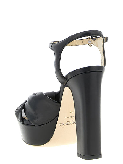 Black Leather Stiletto Heel Sandals
