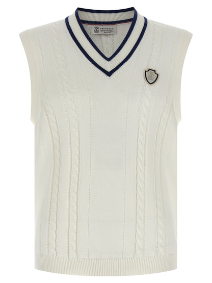 White Cotton Sleeveles Sweater
