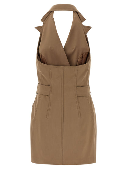 Beige Viscose Short Dress