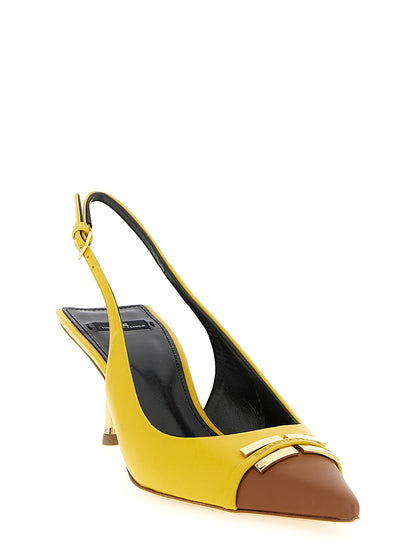 Bicolor Leather Mid Heel Pumps