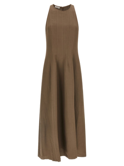 Brown Viscose Midi Dress