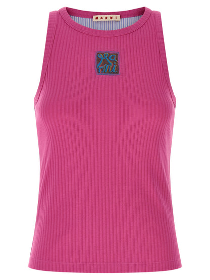 Fuchsia Cotton Sleeveles T-Shirt