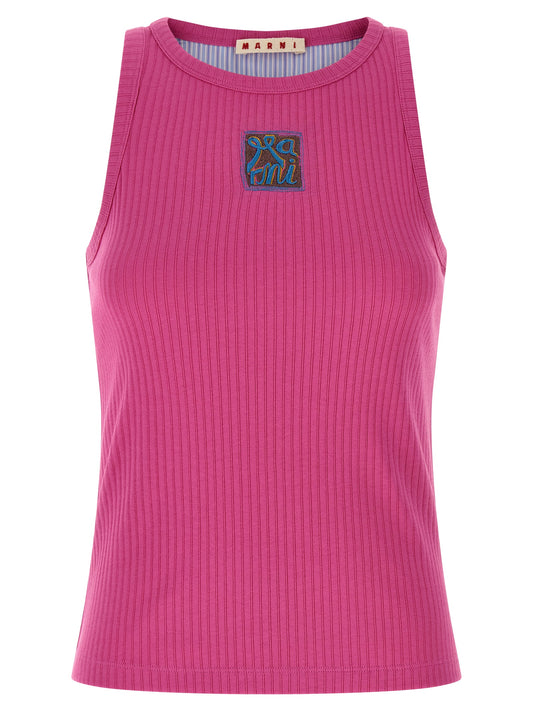 Fuchsia Cotton Sleeveles T-Shirt