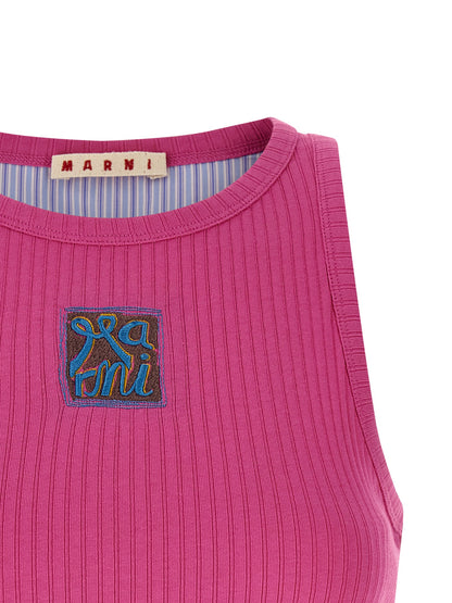 Fuchsia Cotton Sleeveles T-Shirt