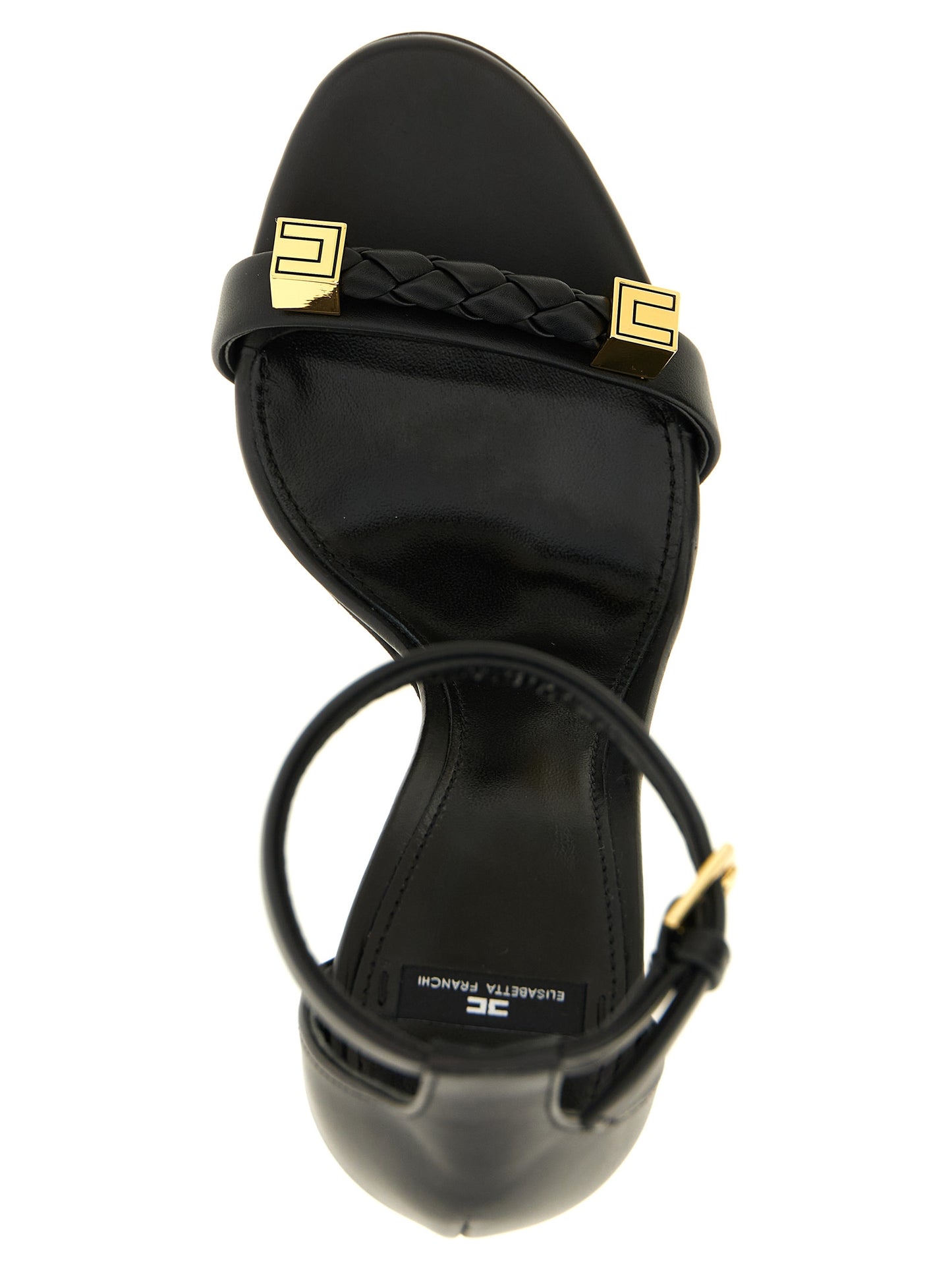 Black Leather Stiletto Heel Sandals