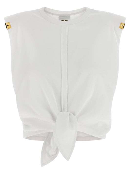 White Cotton Sleeveles T-Shirt