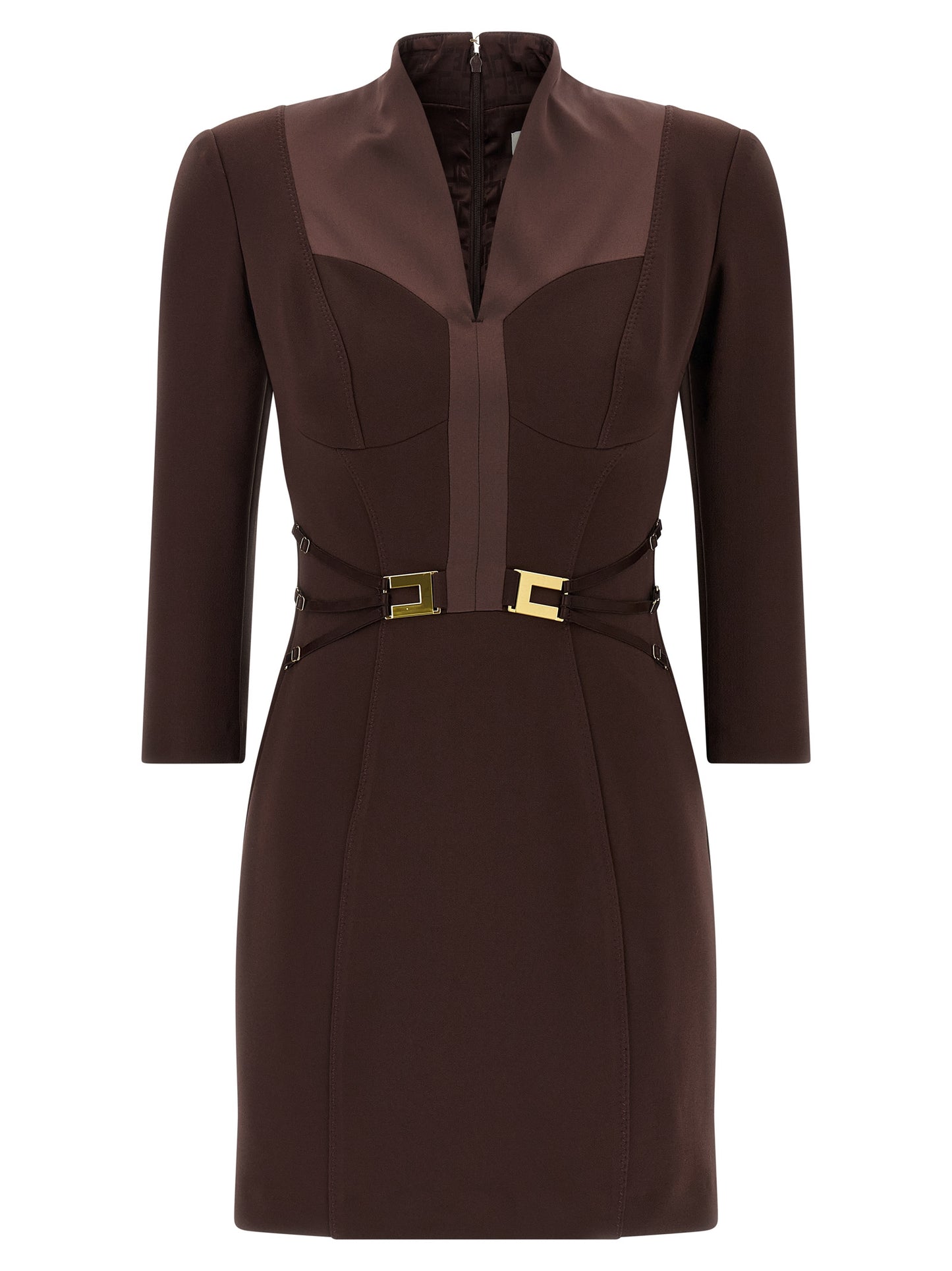 Brown Polyester Short Dress