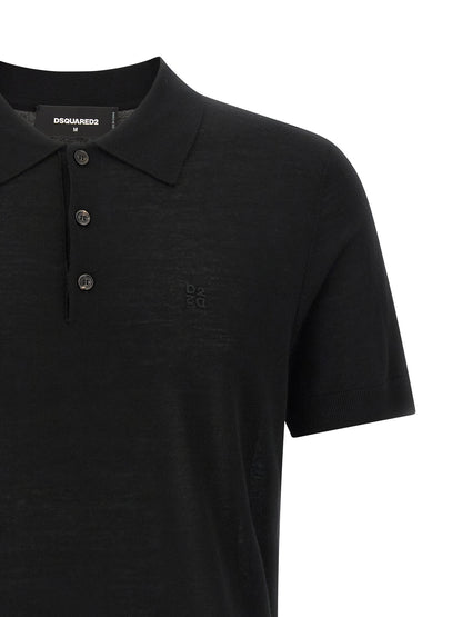 Black Wool Polo Shirt