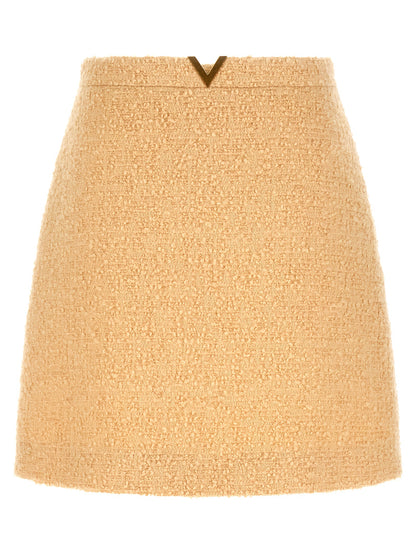 Beige Virgin Wool Long Skirt